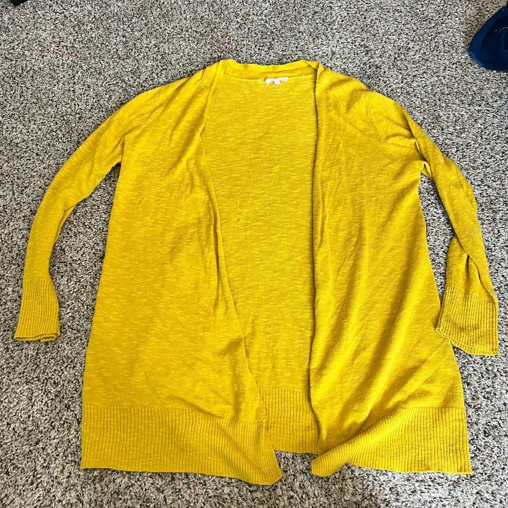 Eileen Fisher Lightweight Open Front‎ Cardigan  Mustard Yellow Knit Sweater Sz M